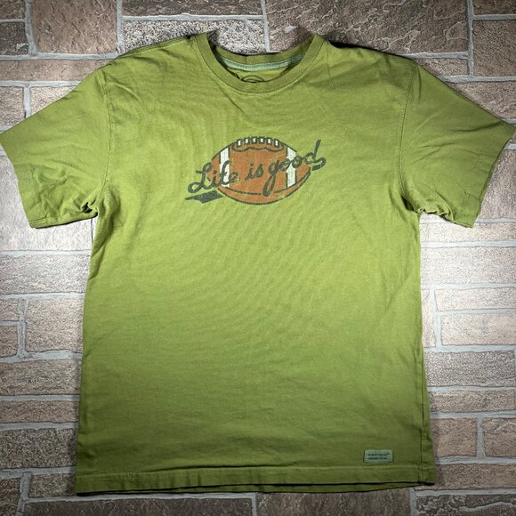 Life Is Good Light Green Football Cotton T-shirt Men’s Medium - Picture 1 of 10
